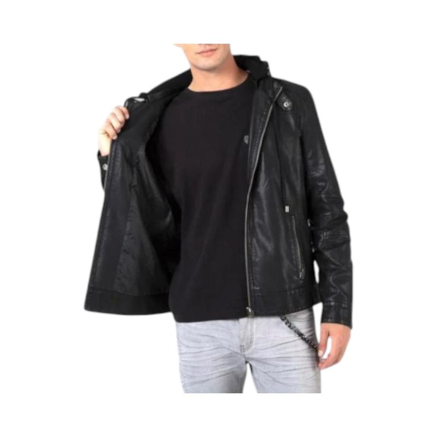 Chaqueta Gorro Rider Hombre Ellus Cuero Sintetico  Negro