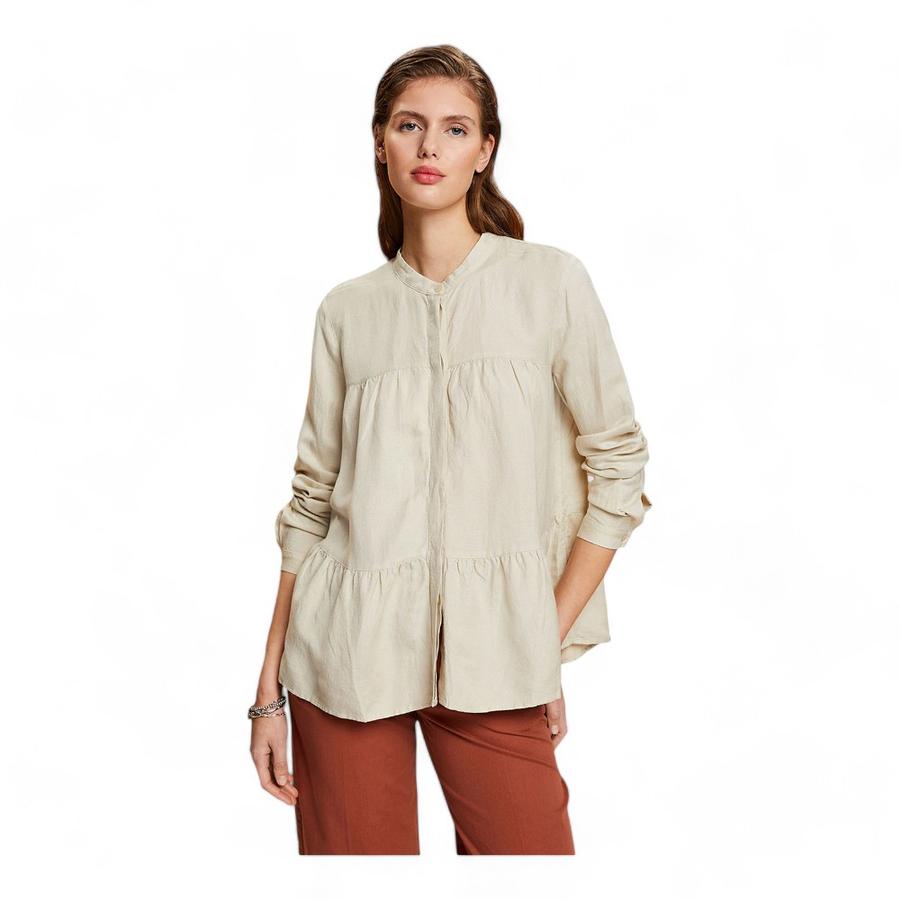 Blusa Camisera De Lino Mujer Esprit Taupe
