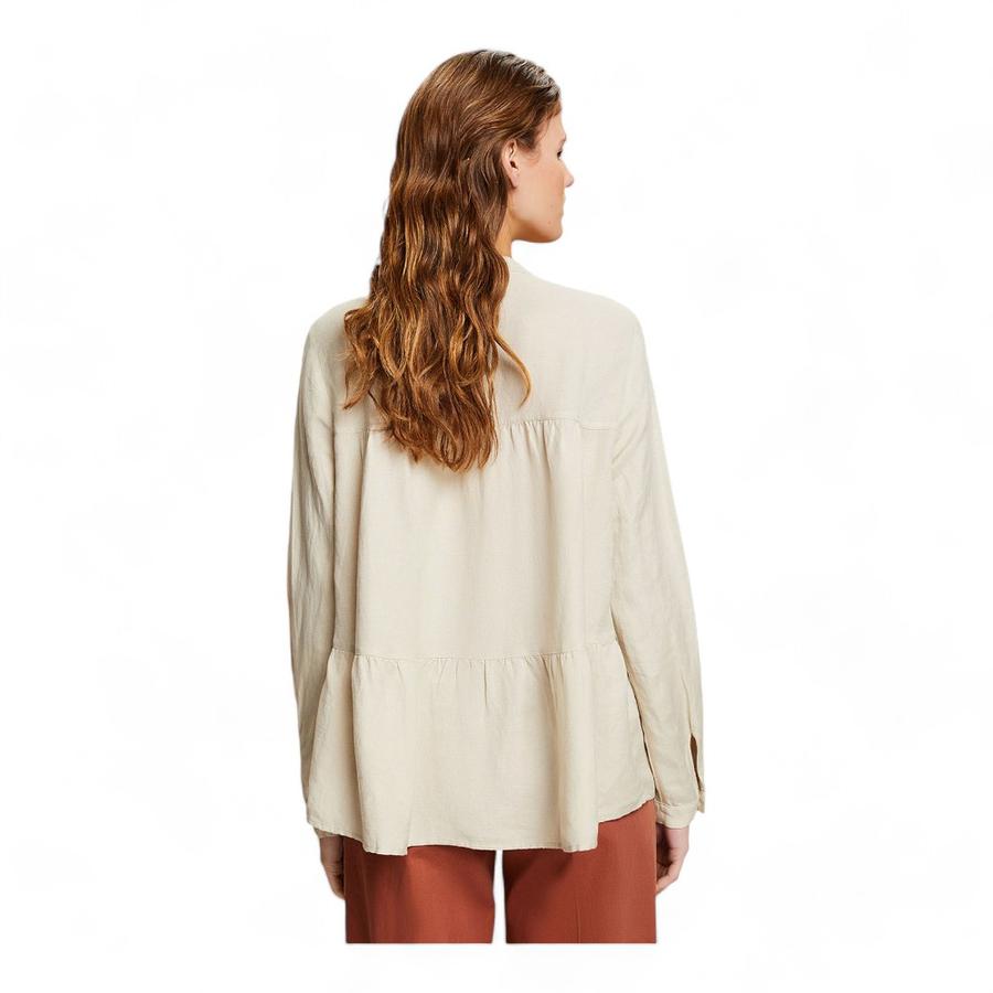 Blusa Camisera De Lino Mujer Esprit Taupe