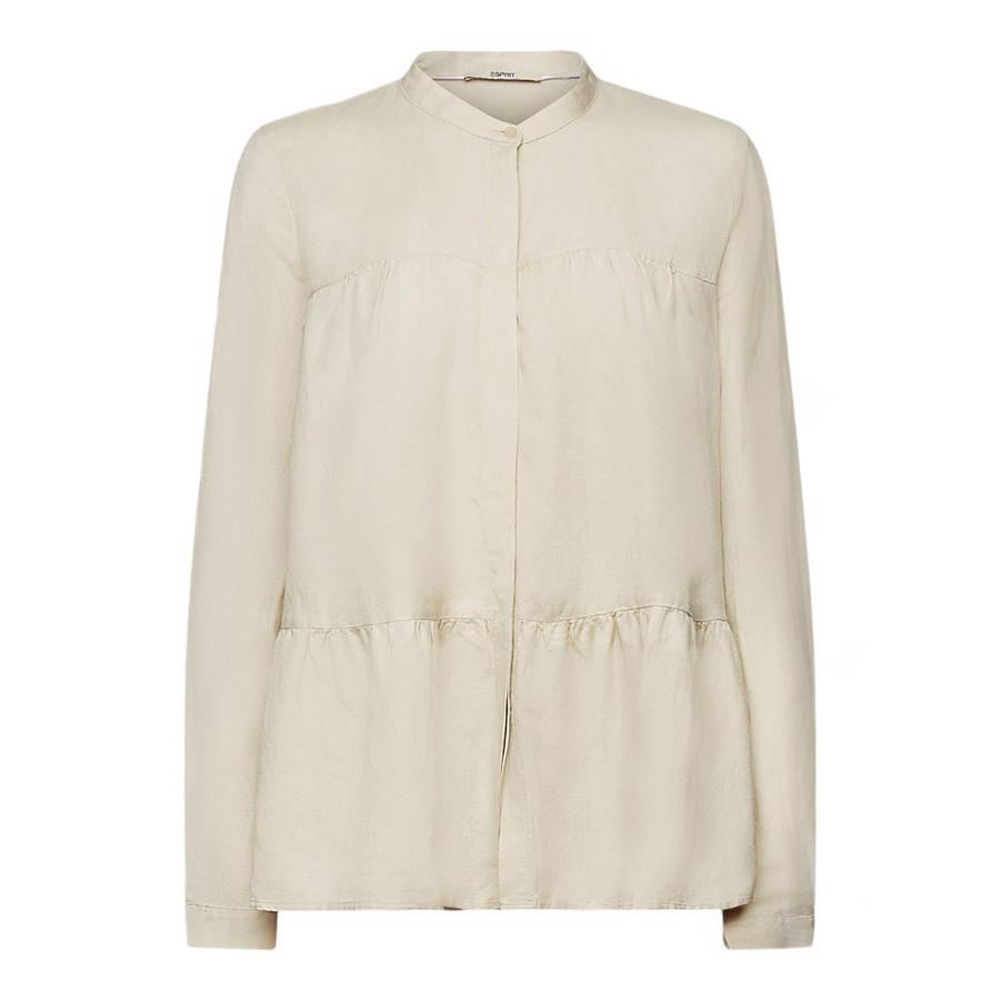 Blusa Camisera De Lino Mujer Esprit Taupe