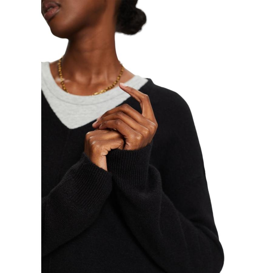 Sweater De Cuello V Mujer Esprit Negro
