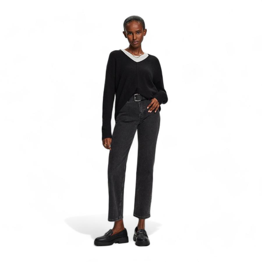 Sweater De Cuello V Mujer Esprit Negro