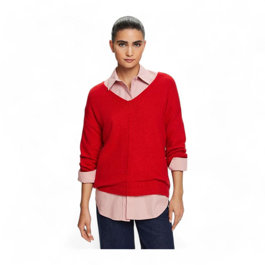 Sweater De Cuello V Mujer Esprit Rojo