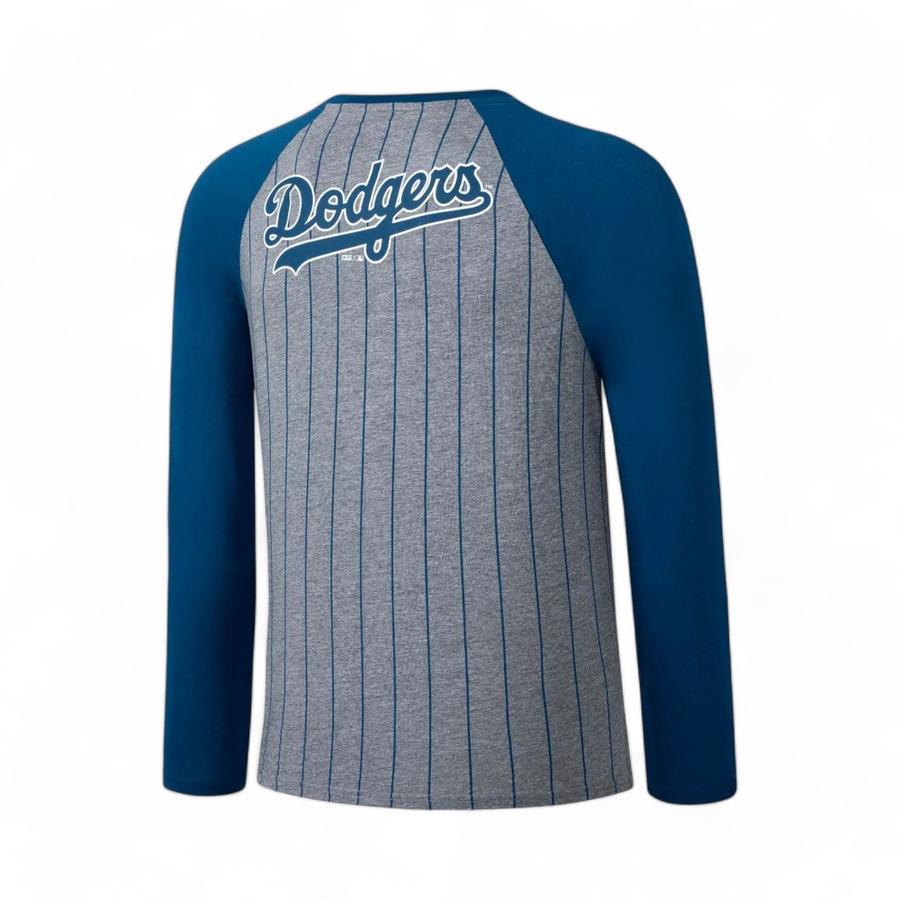 Polera Hombre MLB LA Dodgers Manga Larga Rayas Gris/Azul