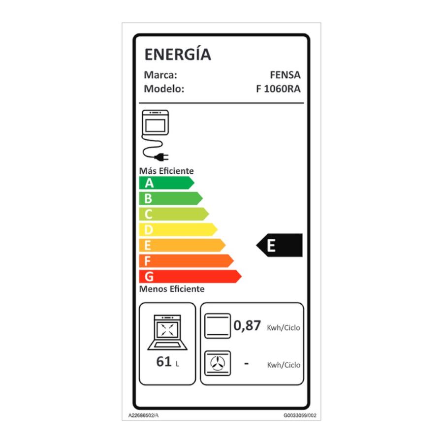 Horno Empotrable Eléctrico 66 Litros Fensa F1060R Inox