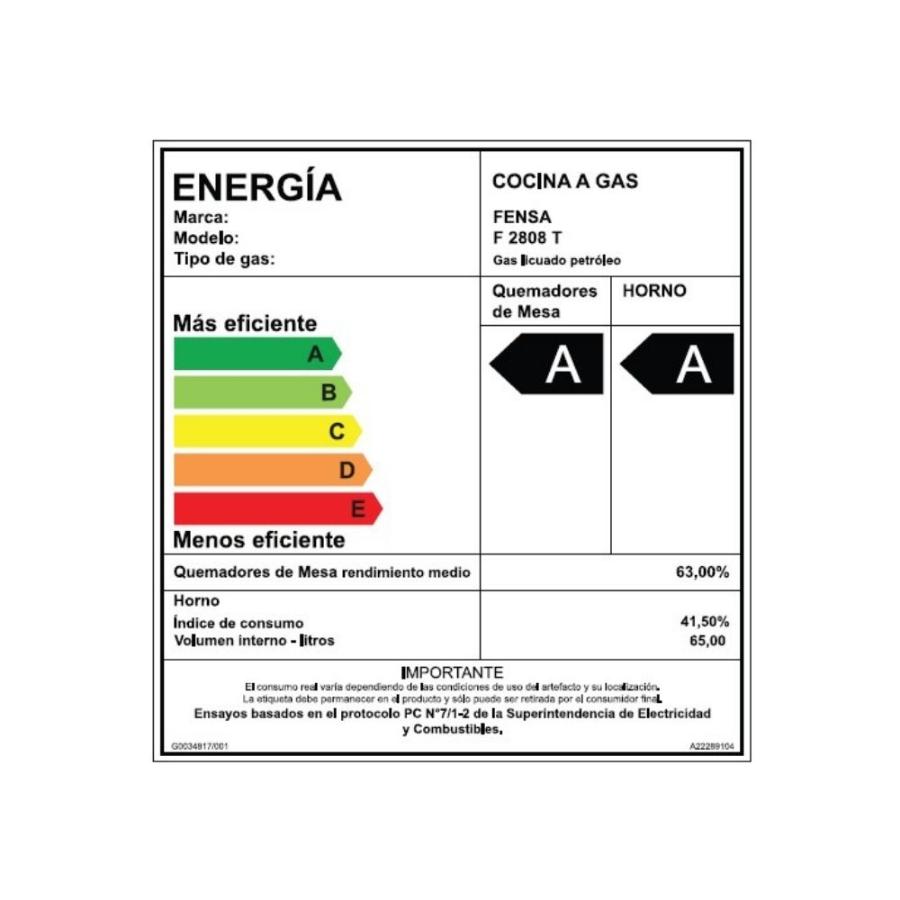 Cocina A Gas Fensa 4 Quemadores F-2808t