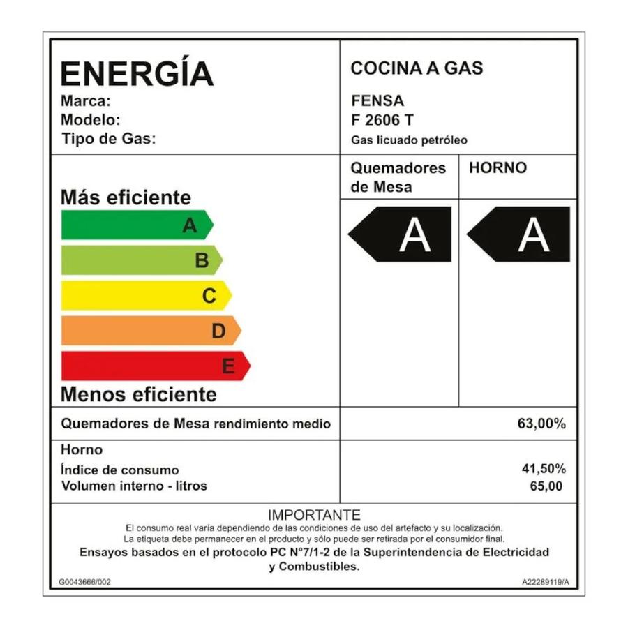 Cocina Gas 4 Platos Fensa 2606 Experience VaporBake Gris
