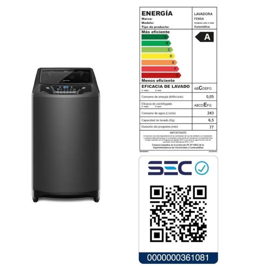 Lavadora Automática 21Kg Fensa Premium Care 21 Onix Gris