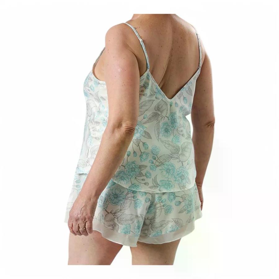 Set Pijama Top Flores + Short Satin Celeste