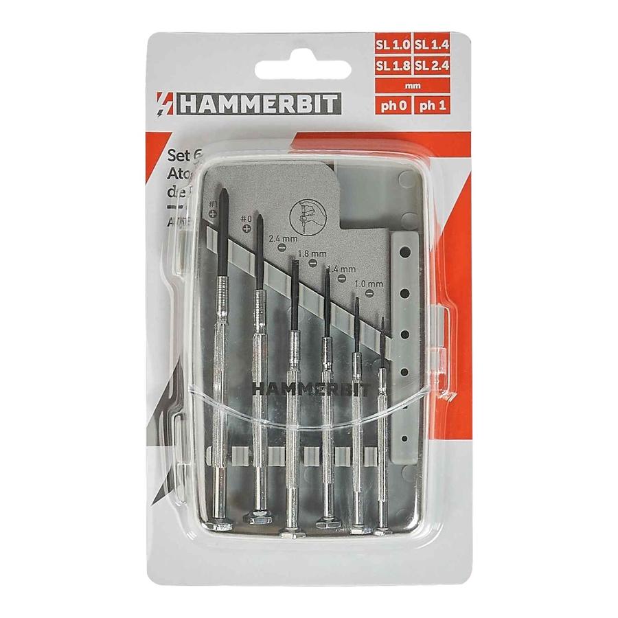 Set Atornilladores De Precision 6 Piezas Hammerbit Plateado