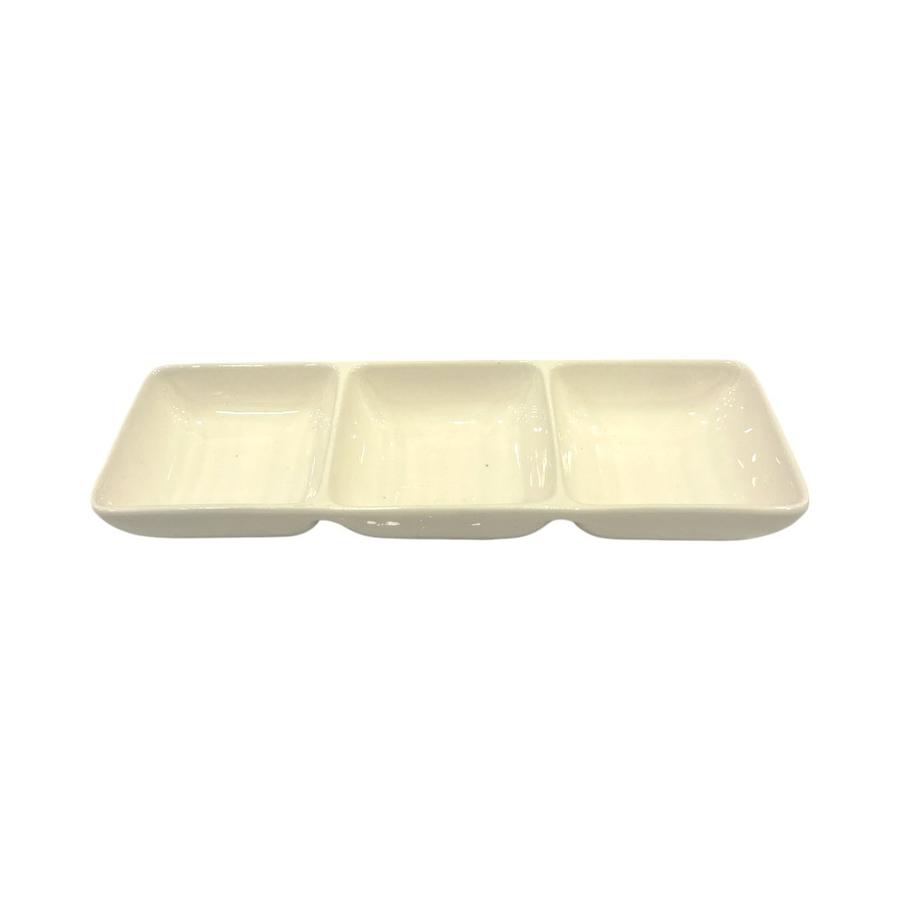 Bandeja Cerámica 3 Compartimientos 23x23x9 cm Blanco