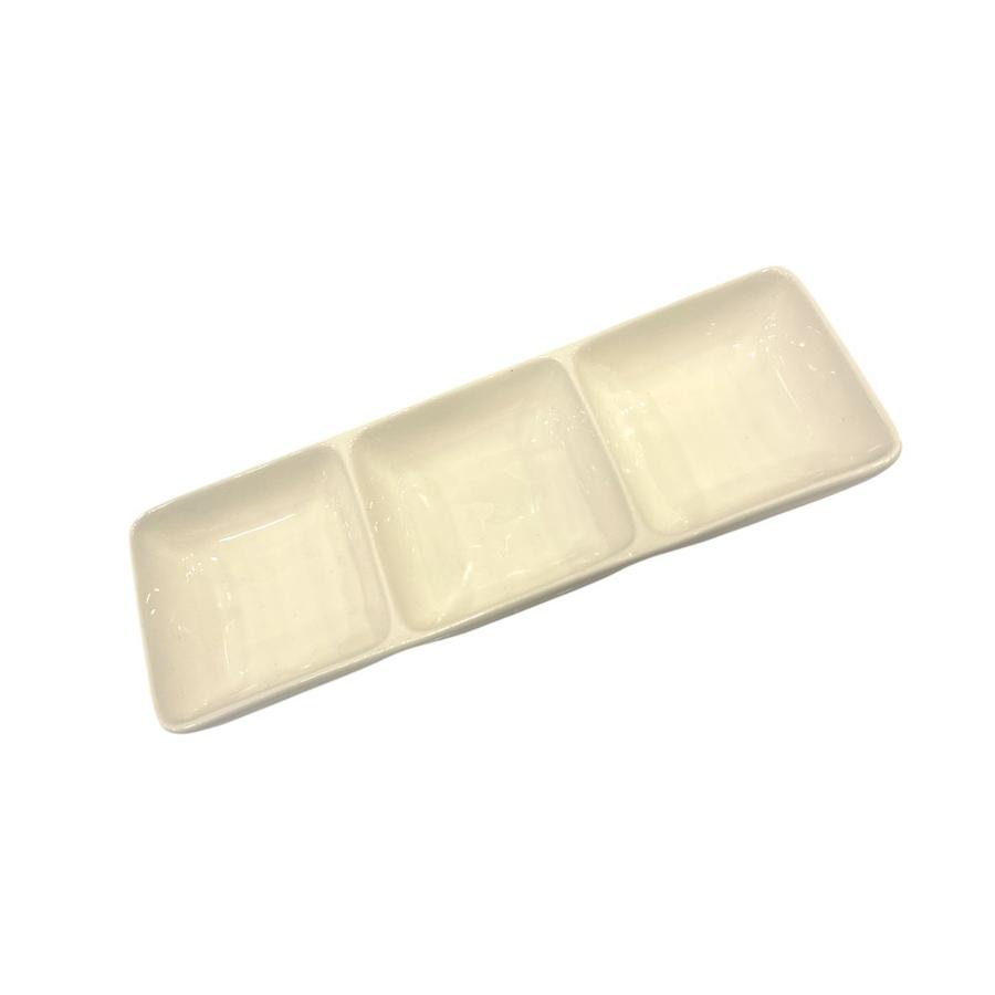 Bandeja Cerámica 3 Compartimientos 23x23x9 cm Blanco