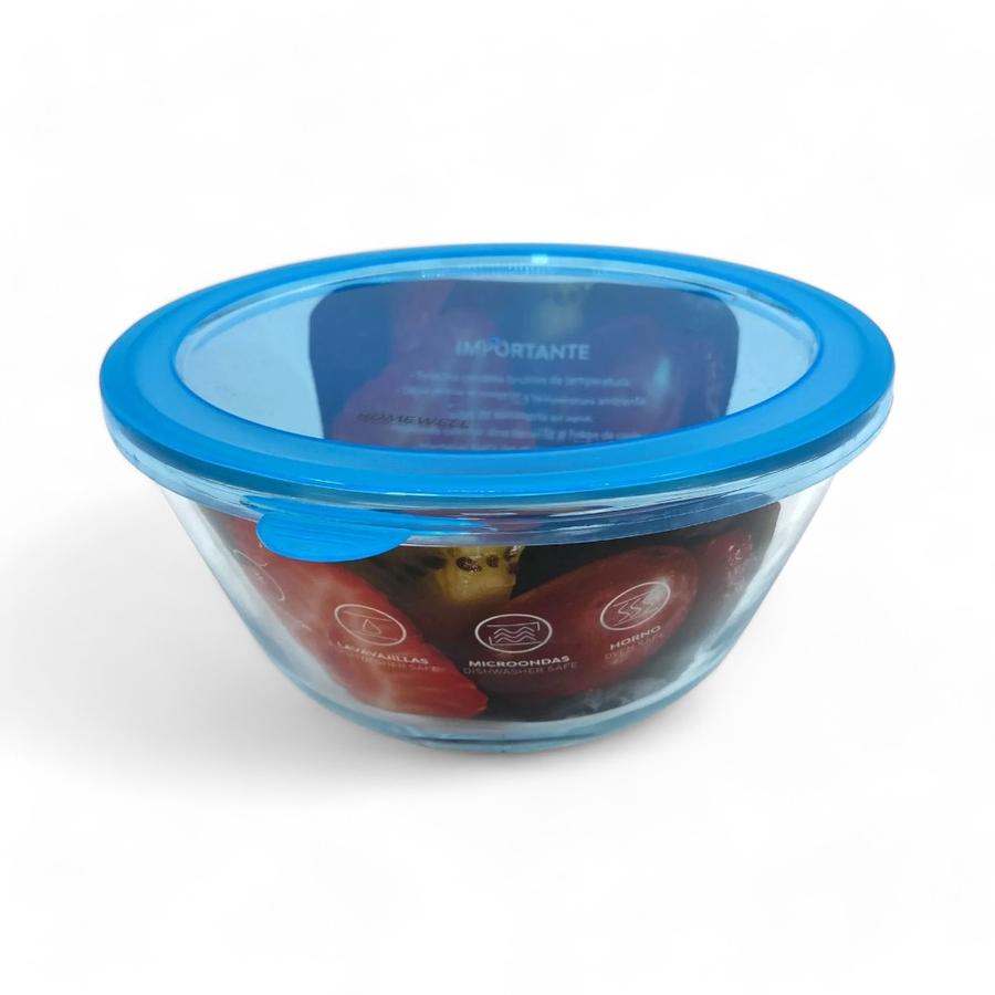 Bowl Hermetico HomeWell Vidrio Con Tapa 1050 Ml Azul