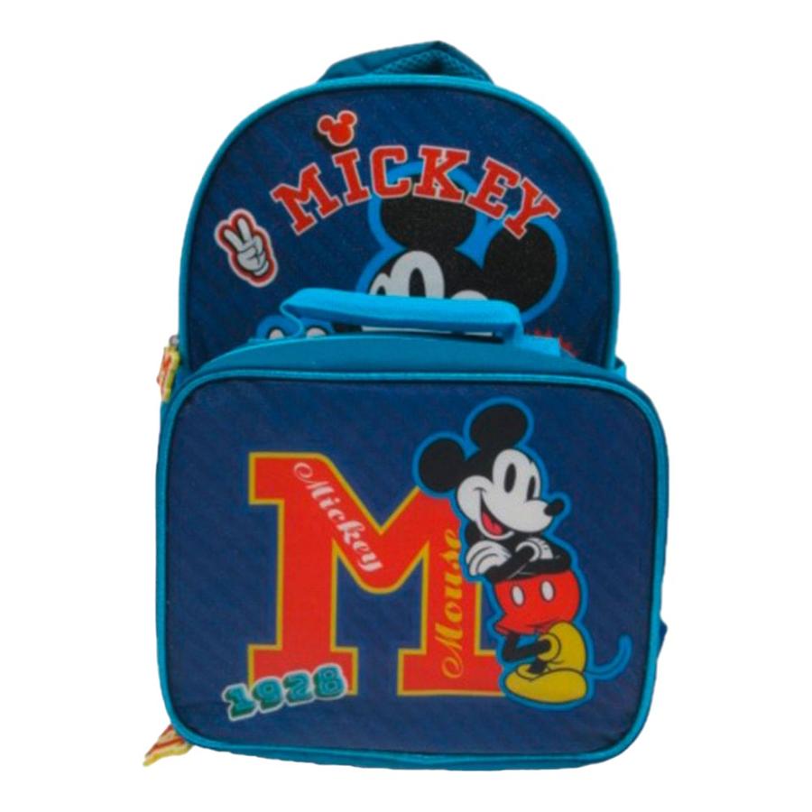 Mochila Escolar Intek Mickey + Lonchera Mc77856 Azul