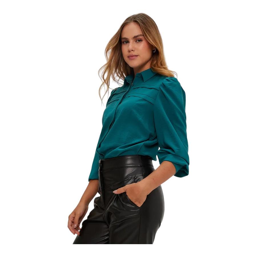 Blusa Camisera Botones Mujer IO Verde Musgo