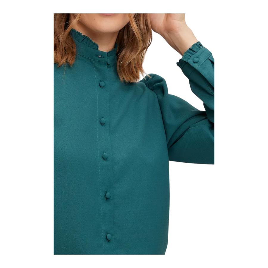Blusa Lisa Manga Larga Botones Mujer IO Verde Musgo