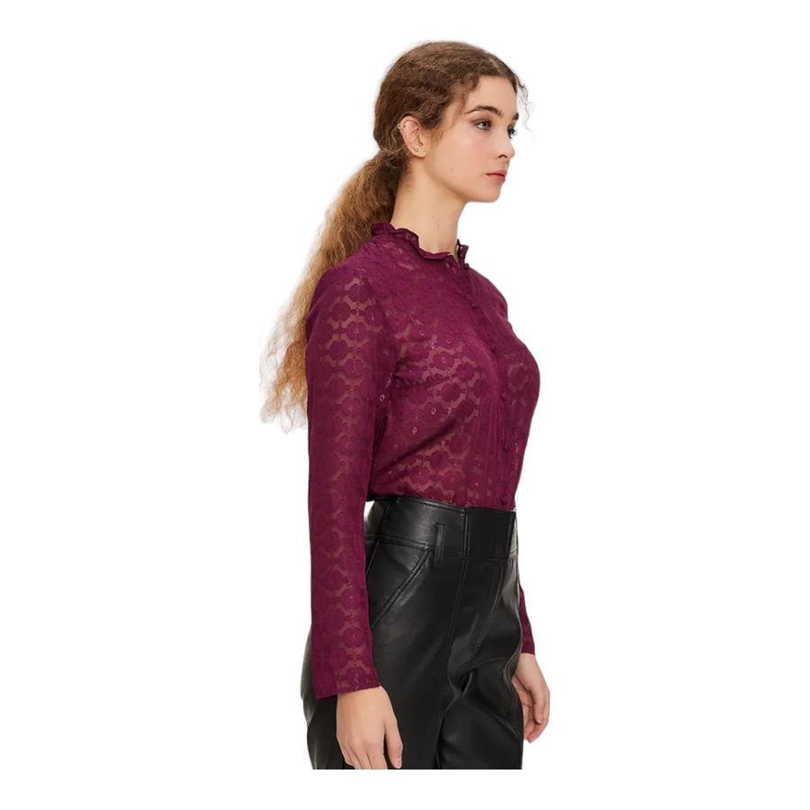 Blusa Devore Cuello Mao Mujer IO Burdeo
