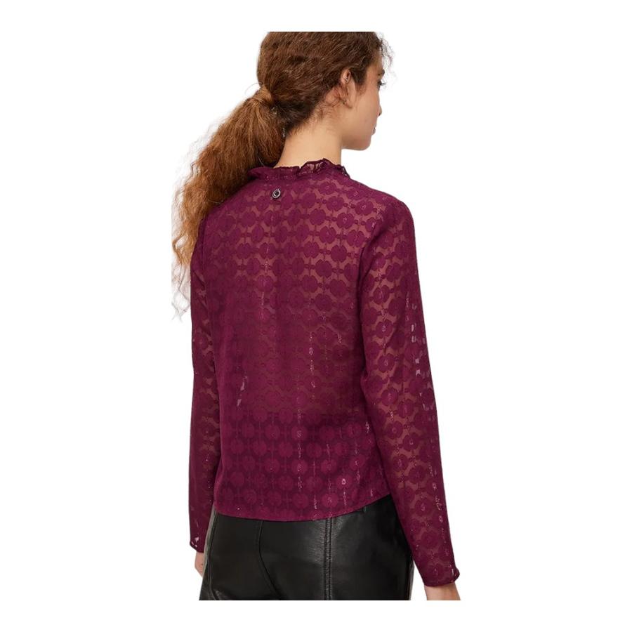 Blusa Devore Cuello Mao Mujer IO Burdeo