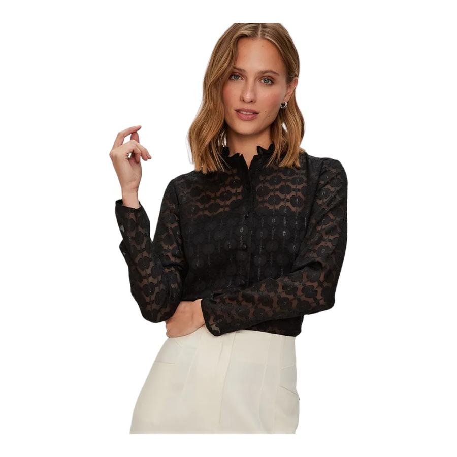 Blusa Devore Cuello Mao Mujer IO Negro