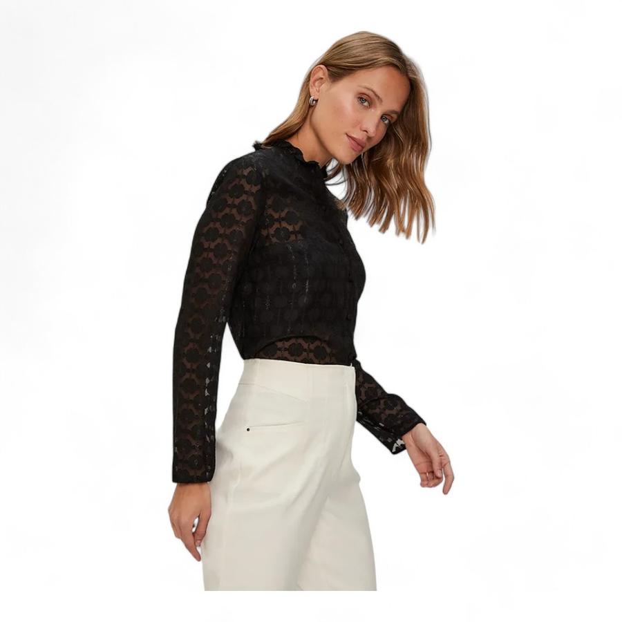 Blusa Devore Cuello Mao Mujer IO Negro