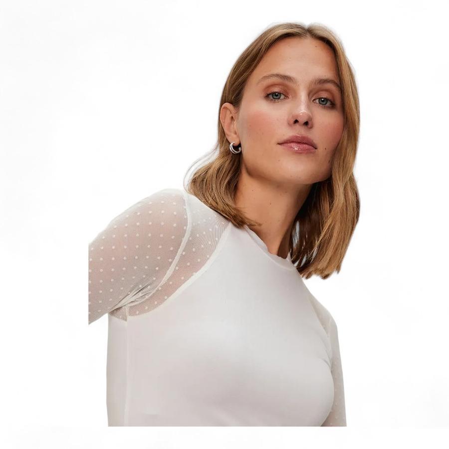 Polera Cuello Halter Con Mangas De Malla Mujer IO Blanco