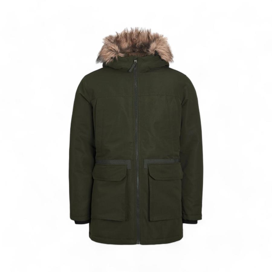 Parka Hombre Jack Jones Gorro Peludito Verde Oscuro