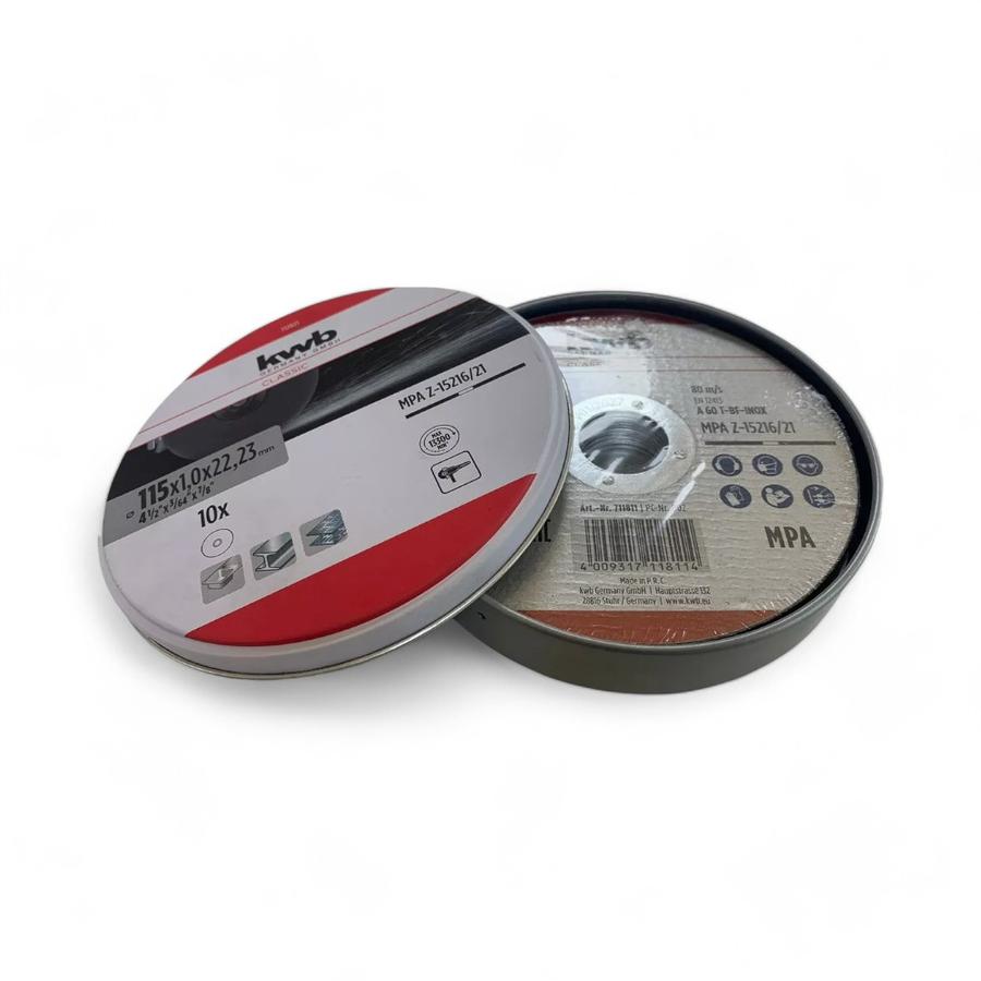 Lata 10 Discos De Corte KWB 4 1/2" Acero Inoxidable