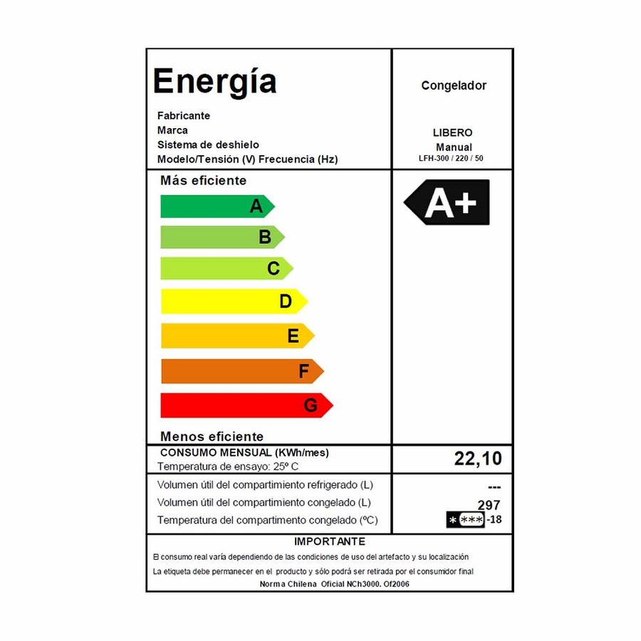 Freezer Libero Lfh-300 Horizontal Cubierta Dura Blanco 297 Litros