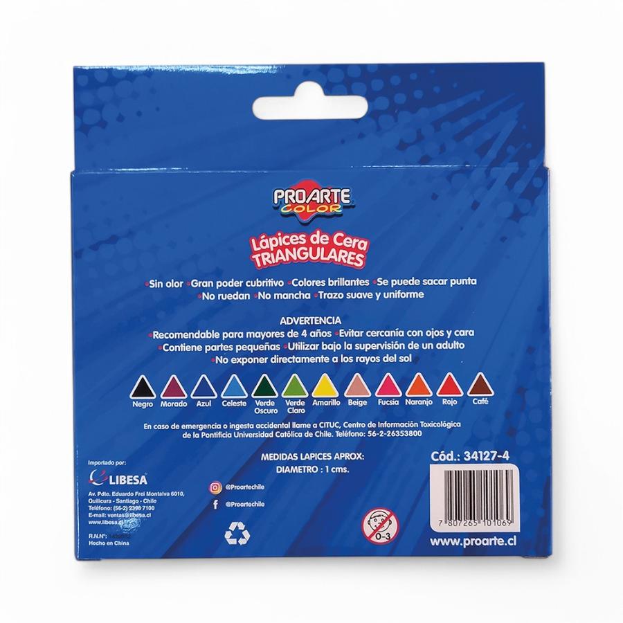 Lápices De Cera Proarte Triangulares 12 Colores