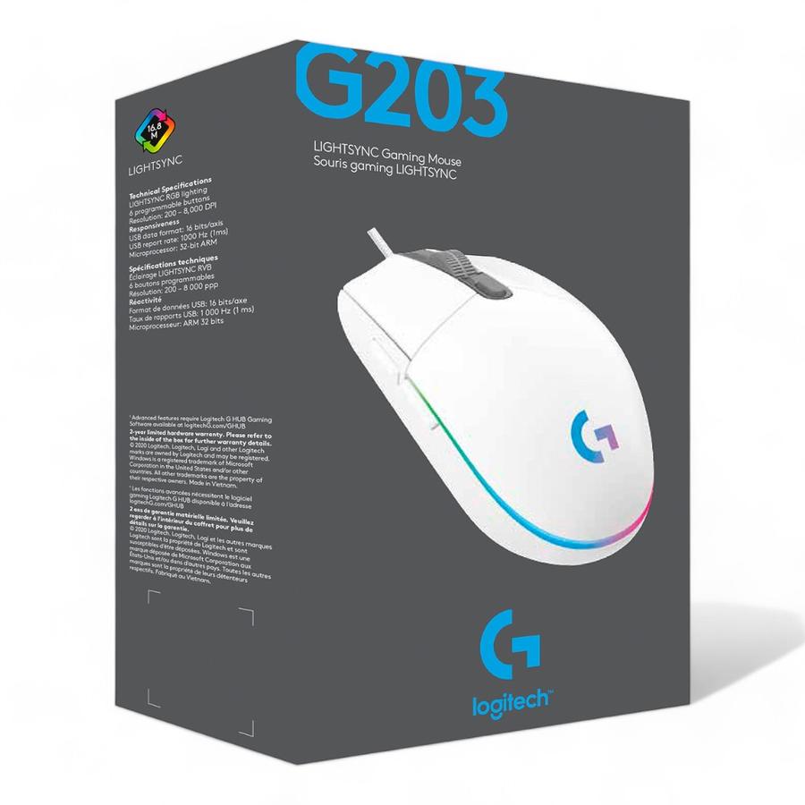 Mouse Gaming Logitech G203 Lightsync Blanco