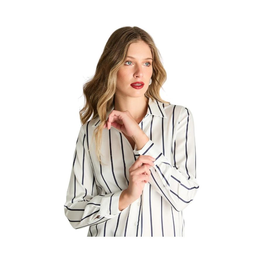 Blusa Mujer Lorenzo Di Pontti Manga Larga Crudo con Rayas