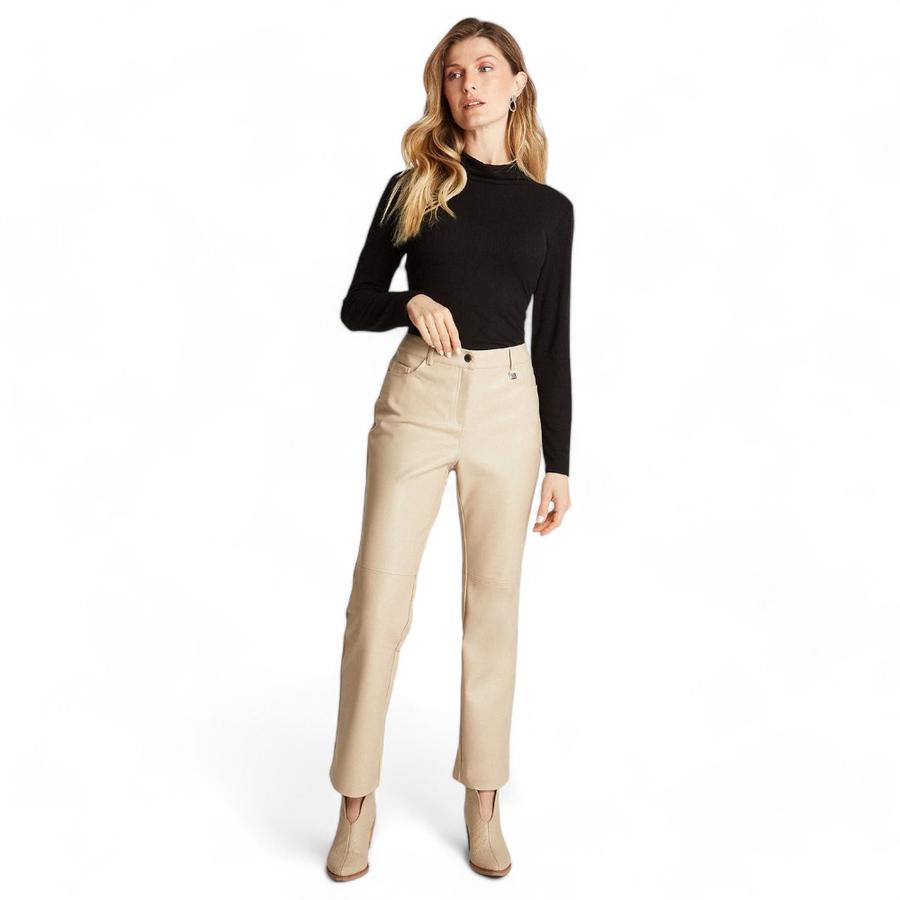 Pantalón Recto Imitación Piel Mujer Lorenzo Di Pontti Arena