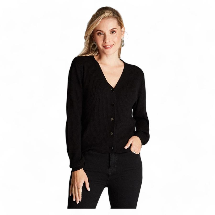 Cardigan Cuello V Mujer Lorenzo Di Pontti Negro
