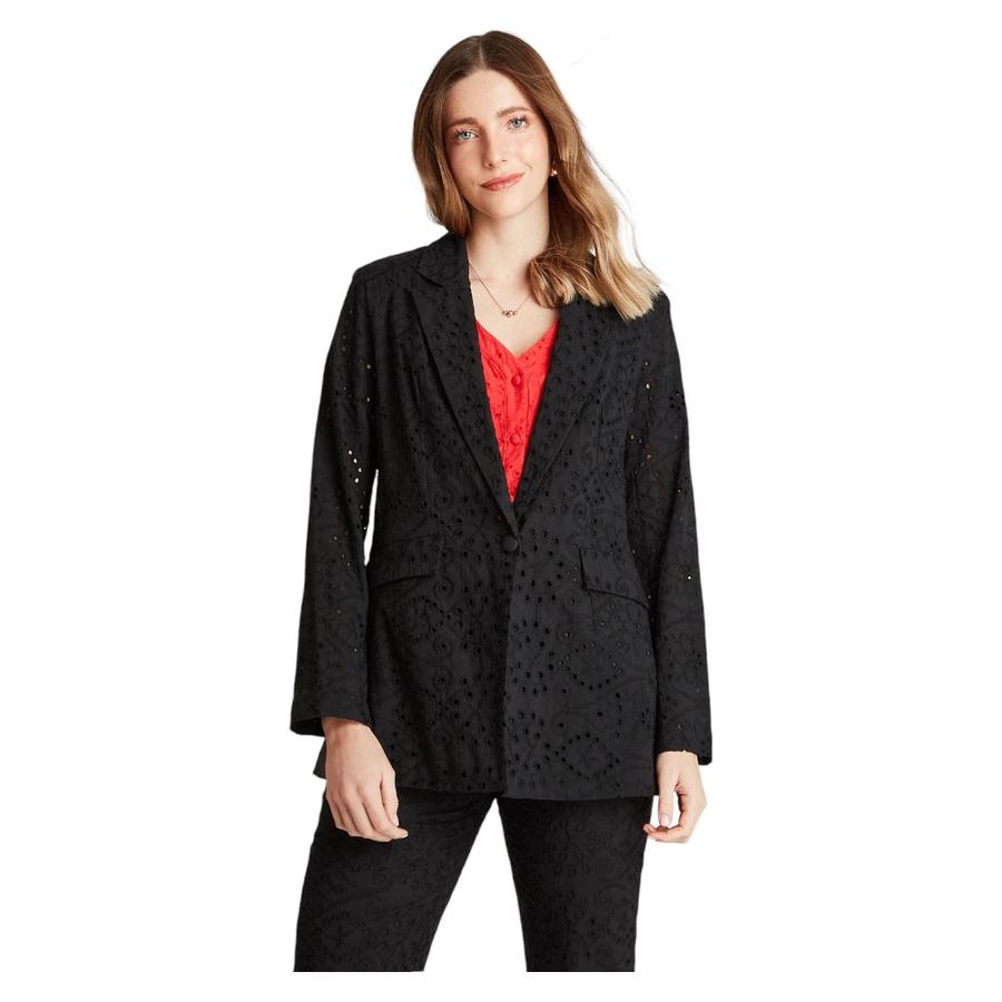 Blazer Broderie Cuello Solapa Lorenzo Di Pontti Negro