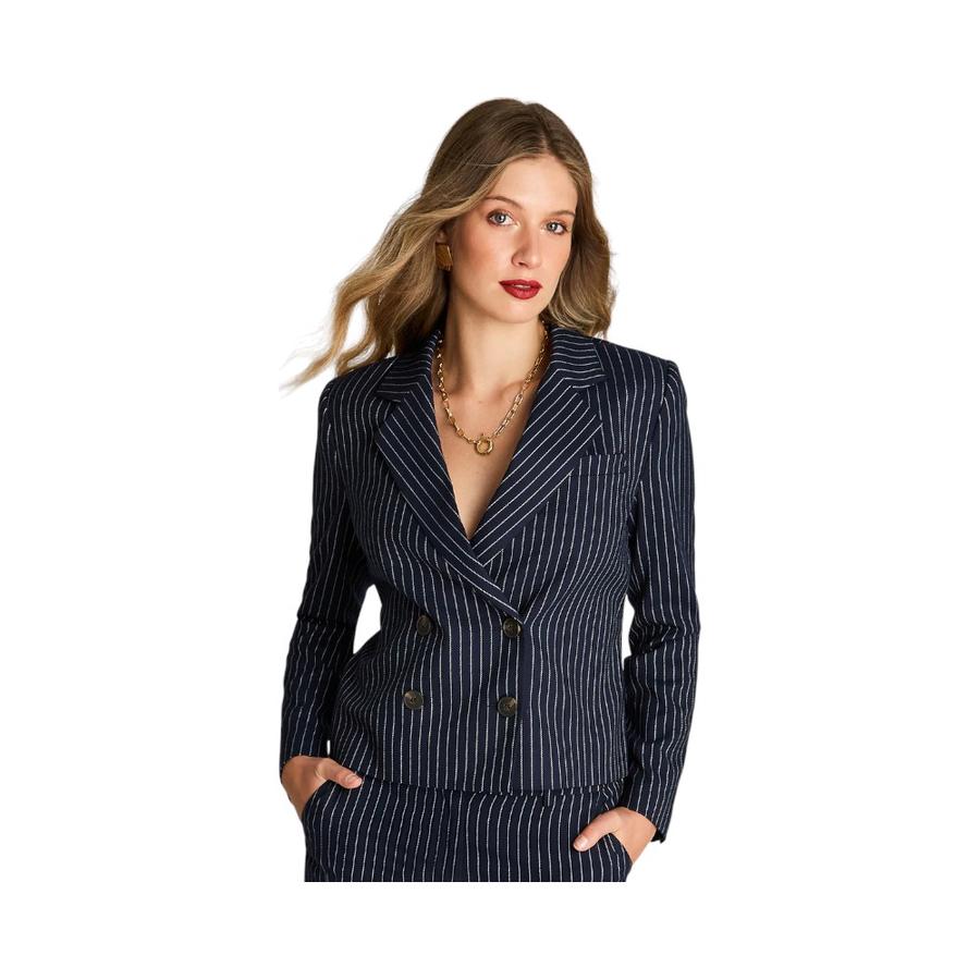 Abrigo Mujer Lorenzo Di Pontti Largo Rayas Azul