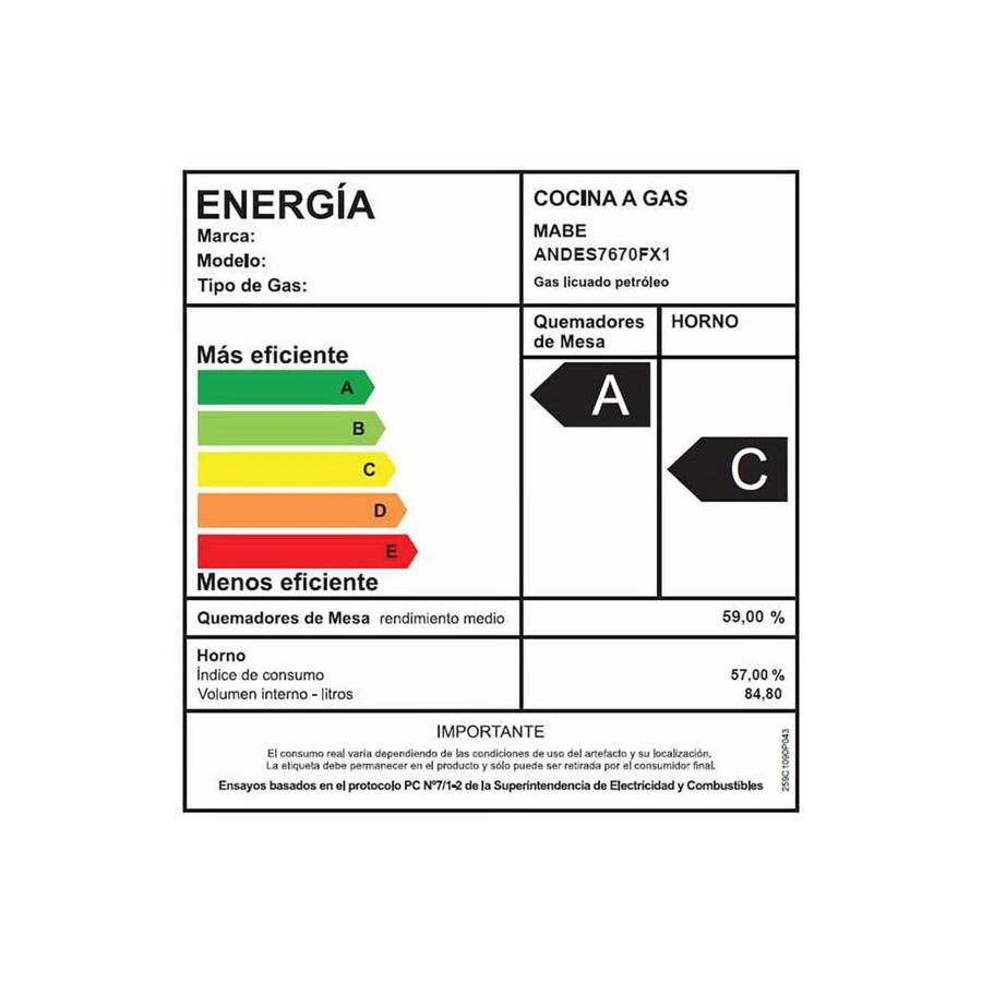 Cocina A Gas Mabe ANDES7670FX1 5 Quemadores Plateado