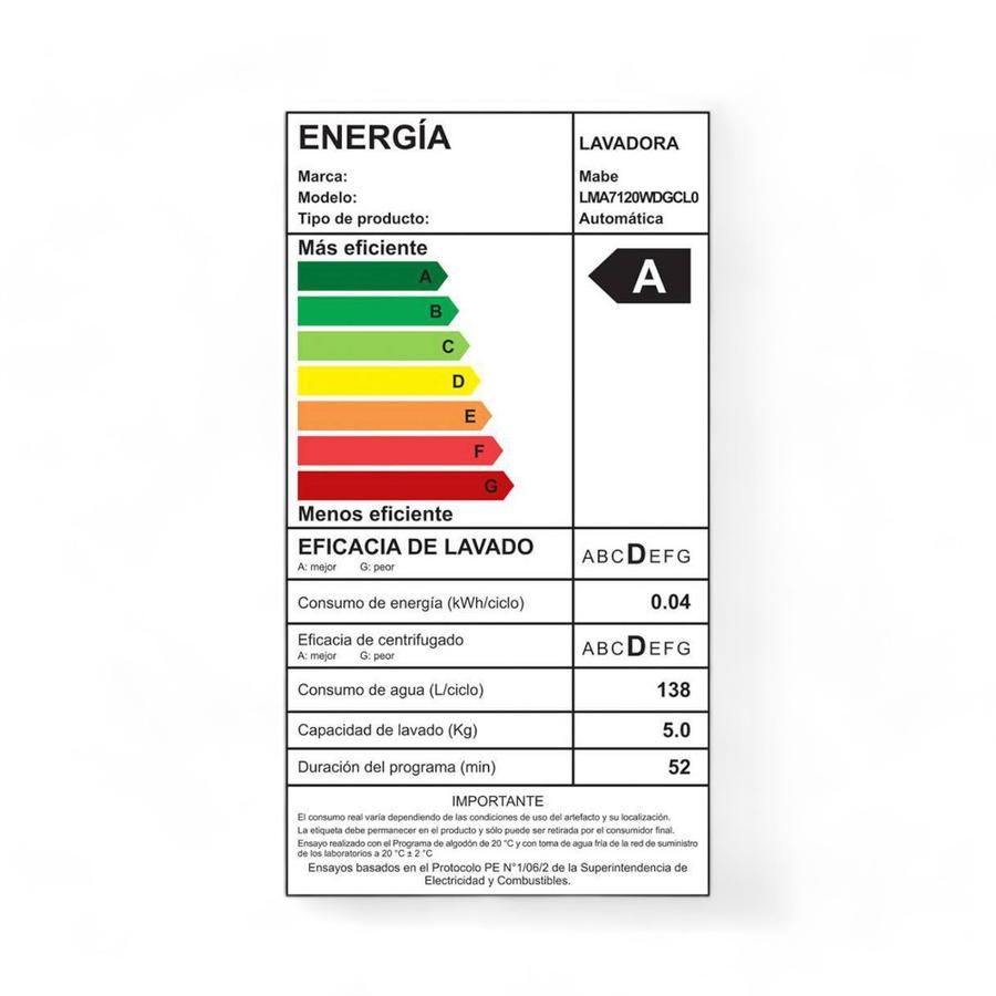 Lavadora Carga Superior 17 Kg Mabe LMA7120WDGCL0 Gris Oscuro