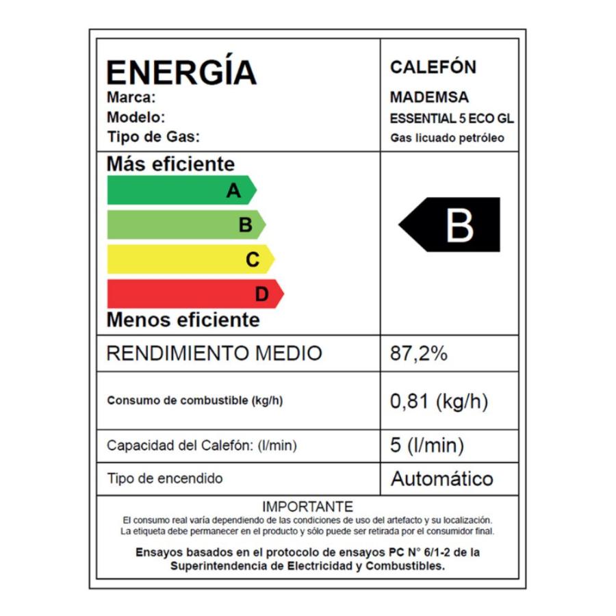 Calefont Mademsa Essential 5lt Eco Gas Licuado