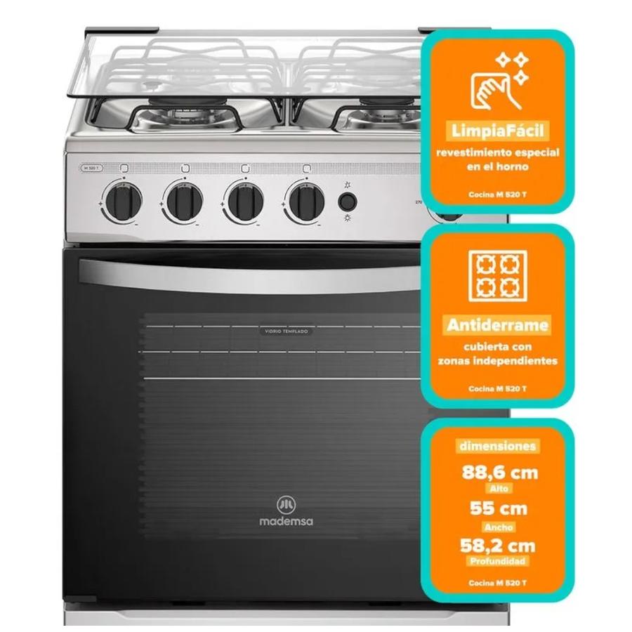 Cocina Gas 4 Platos Mademsa M 520 T Gris