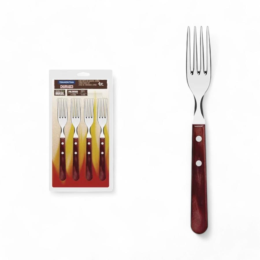 Set 4 Tenedores Jumbo Polywood Acero Inoxidable