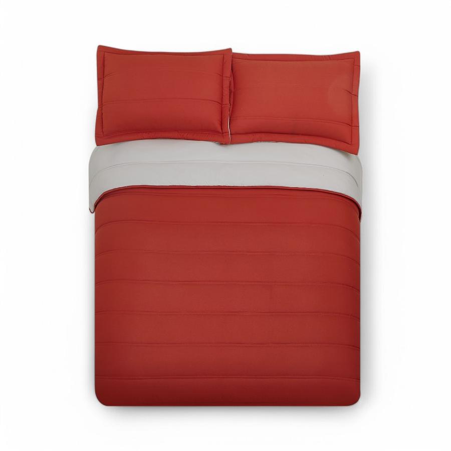 Plumón Cama Reversible 2.5 Plazas Rojo Carmín/Beige