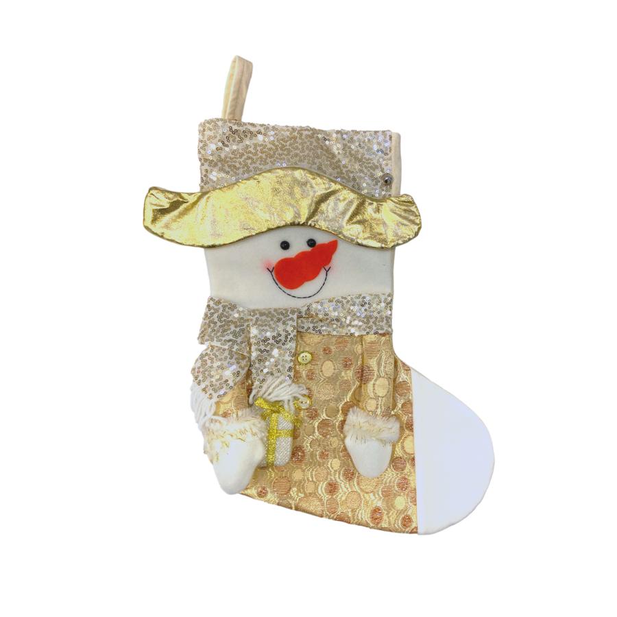 Bota Muñeco De Nieve Navidad Matiz Blanca Dorada 43 Cm