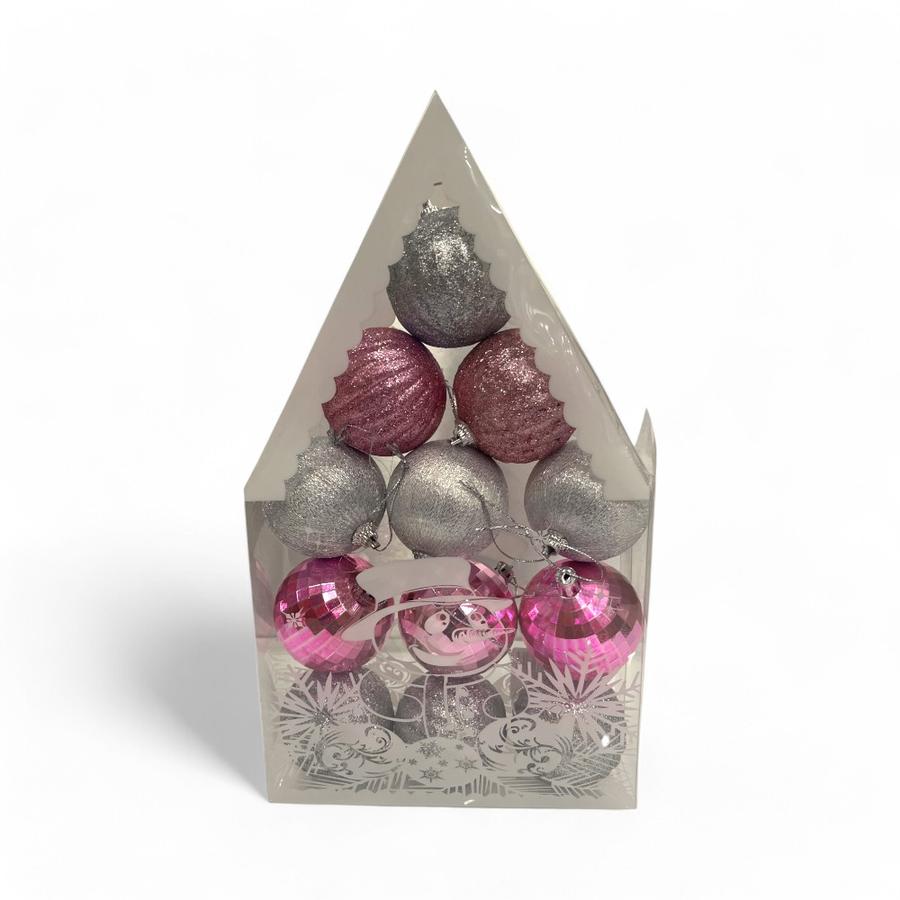 Set 12 Esferas Navideñas 6 Cm Morado/Plateado
