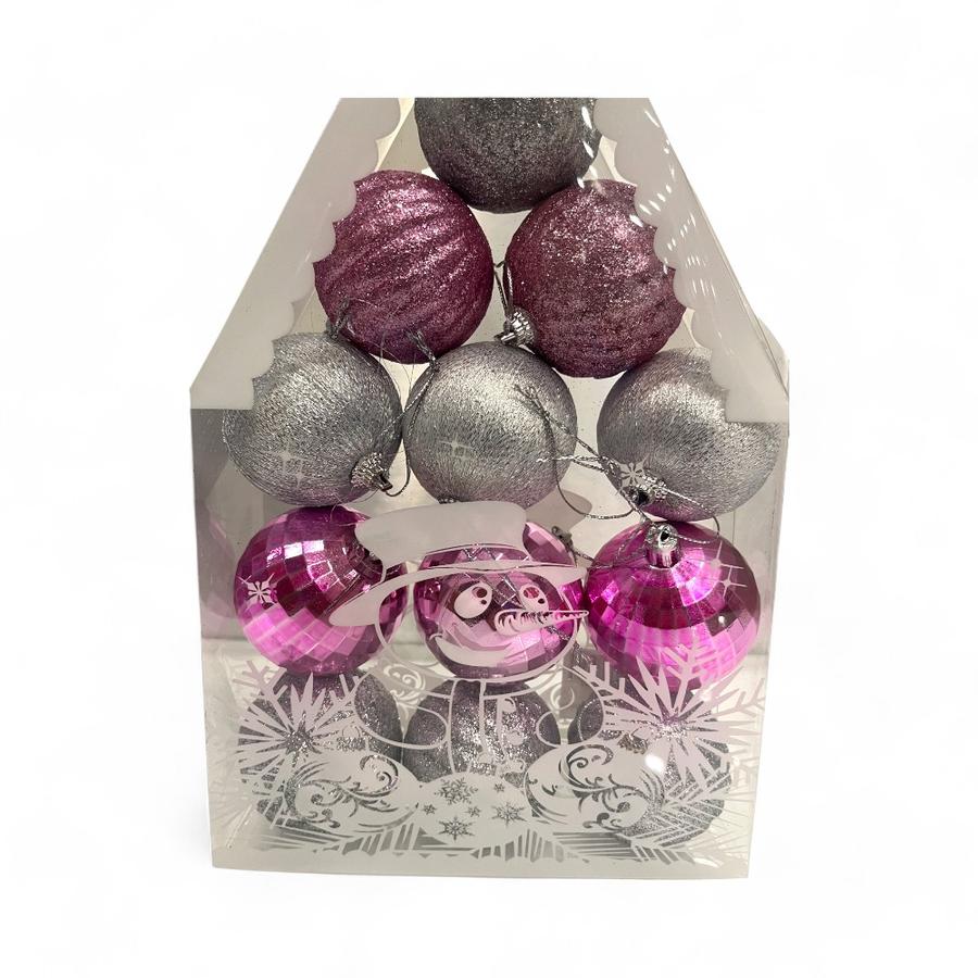 Set 12 Esferas Navideñas 6 Cm Morado/Plateado