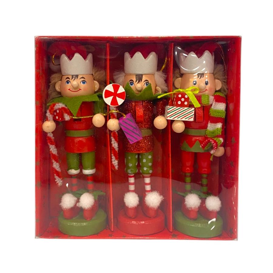 Set Navidad 3 Cascanueces Candy Verde Rojo 