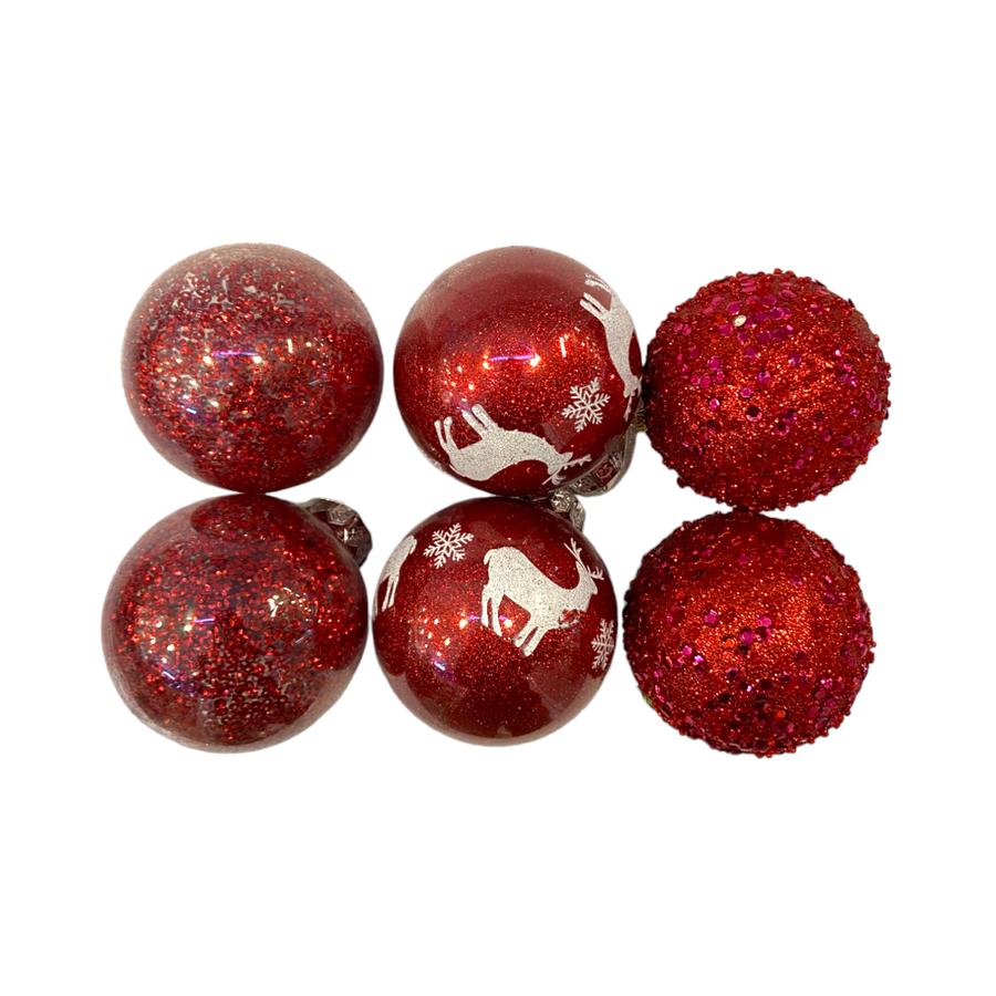 SET 6 ESFERAS NAVIDAD MATIZ ROJO