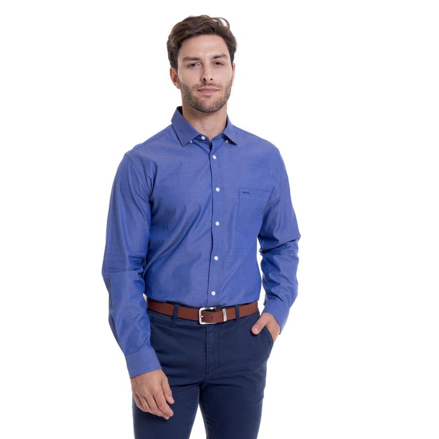 Camisa Hombre Oxford Satinado Azul