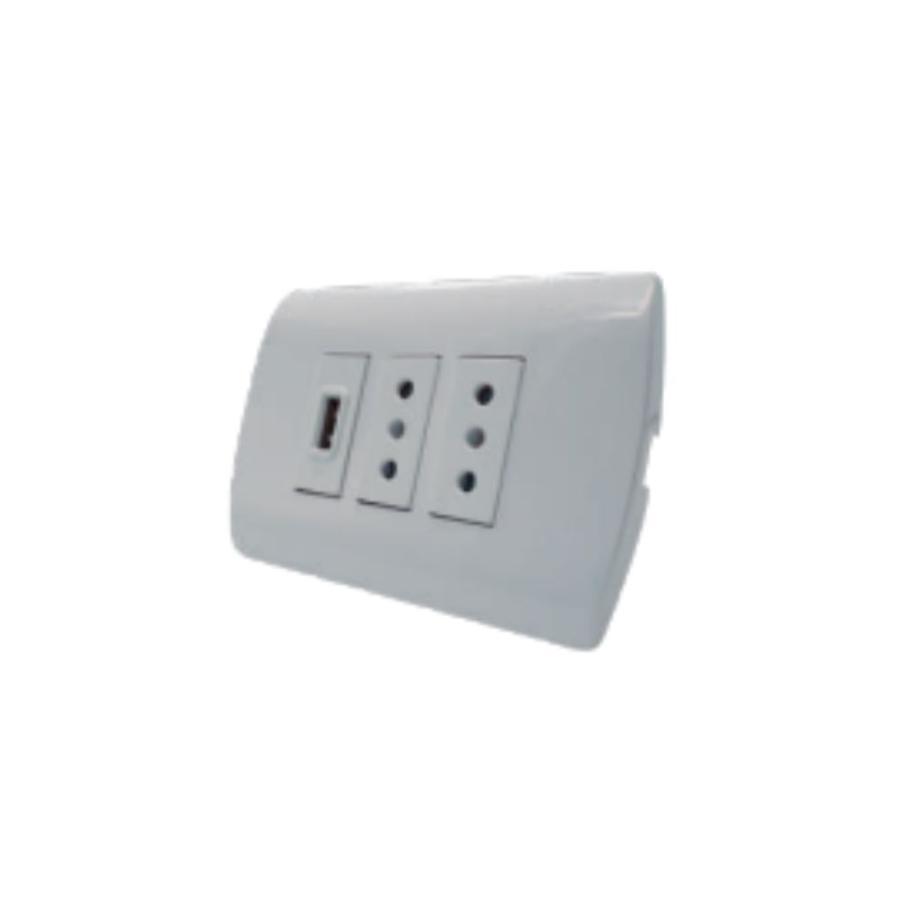 Tomacorriente Doble + USB MEC 2P + T Embutido Blanco