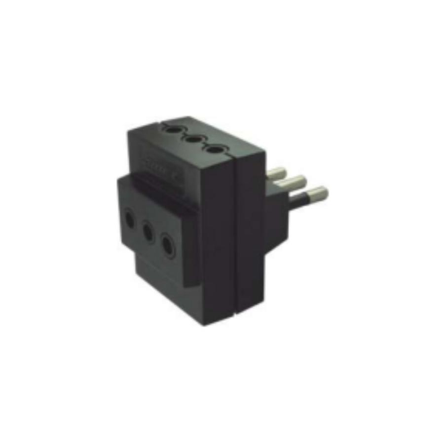 Adaptador Macho MEC Triple 2P + T Negro