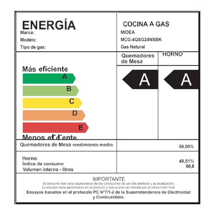 Cocina Gas Midea 4 Quemadores Negra